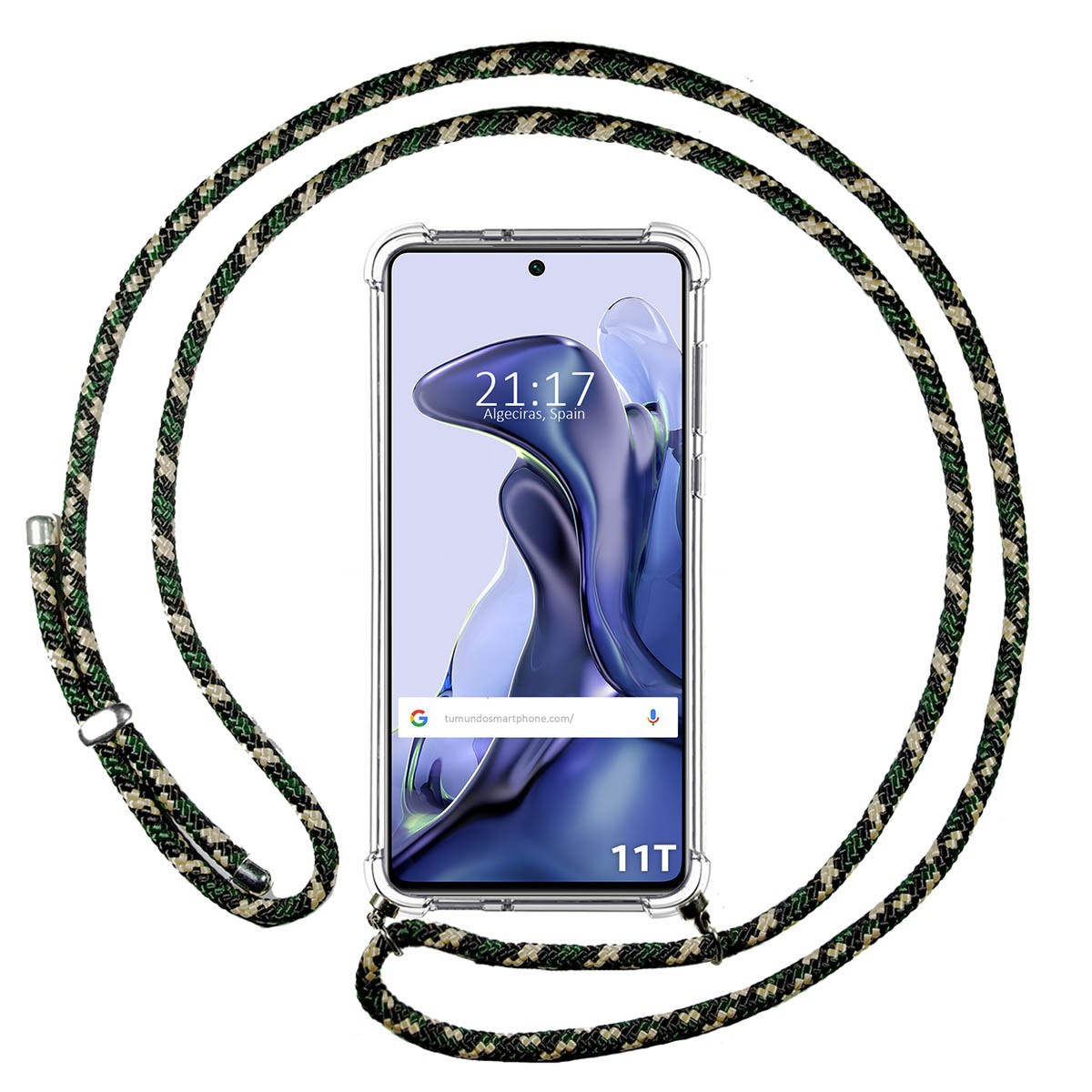 Funda Colgante Transparente para Xiaomi 11T 5G / 11T Pro 5G con Cordon Verde / Dorado