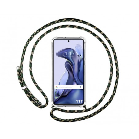 Funda Colgante Transparente para Xiaomi 11T 5G / 11T Pro 5G con Cordon Verde / Dorado