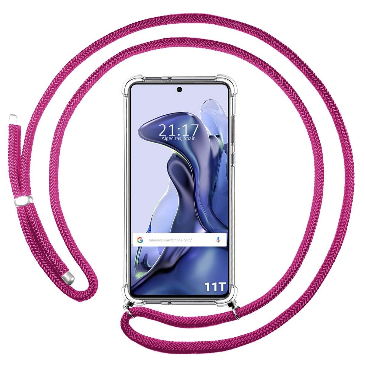 Funda Colgante Transparente para Xiaomi 11T 5G / 11T Pro 5G con Cordon Rosa Fucsia