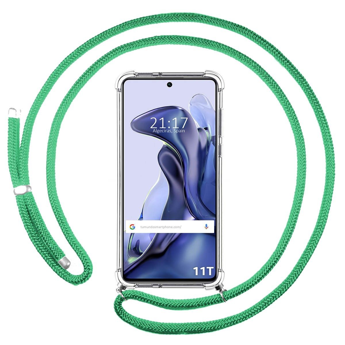 Funda Colgante Transparente para Xiaomi 11T 5G / 11T Pro 5G con Cordon Verde Agua