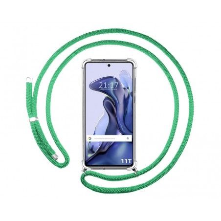 Funda Colgante Transparente para Xiaomi 11T 5G / 11T Pro 5G con Cordon Verde Agua