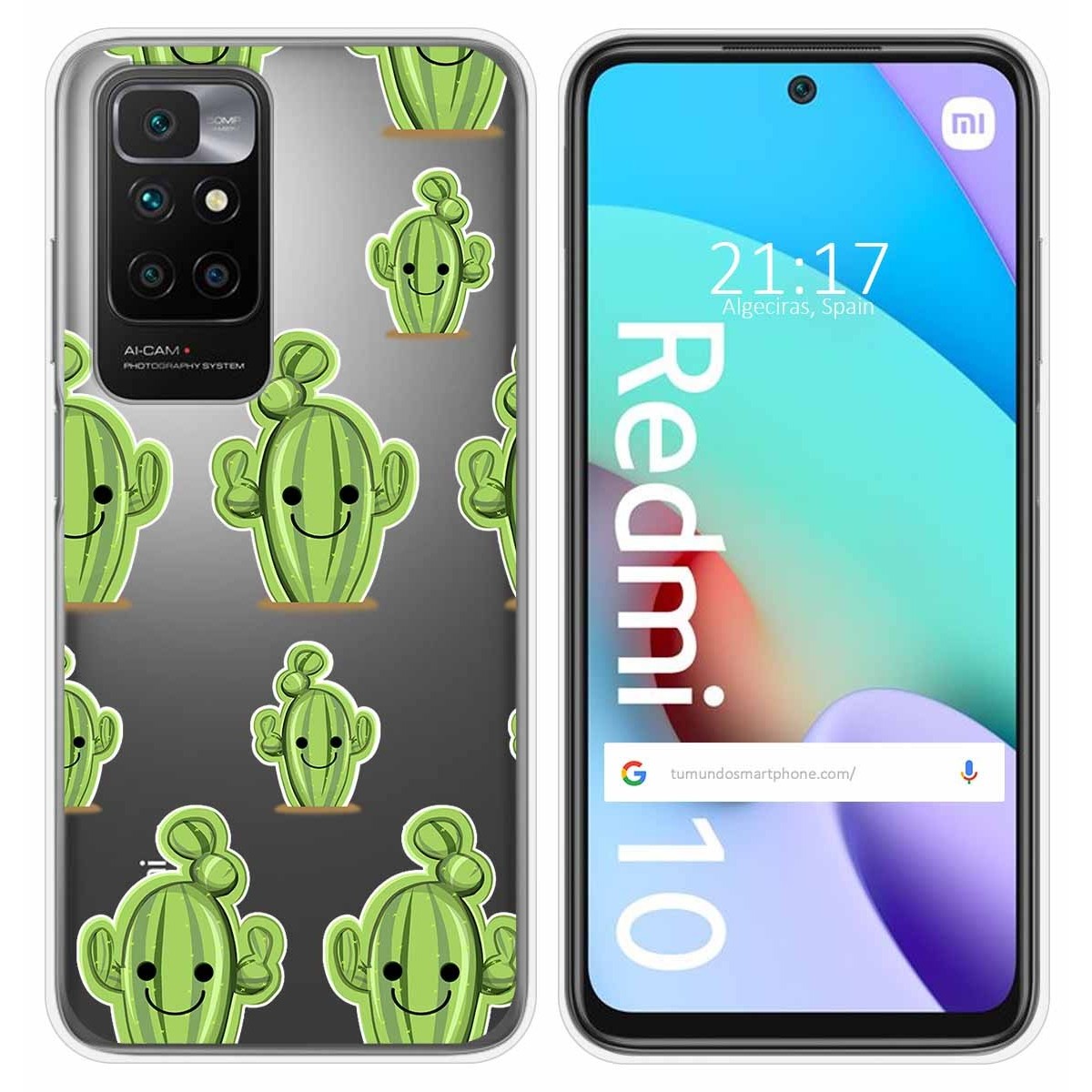 Funda Silicona Transparente para Xiaomi Redmi 10 (2021/2022) diseño Cactus Dibujos