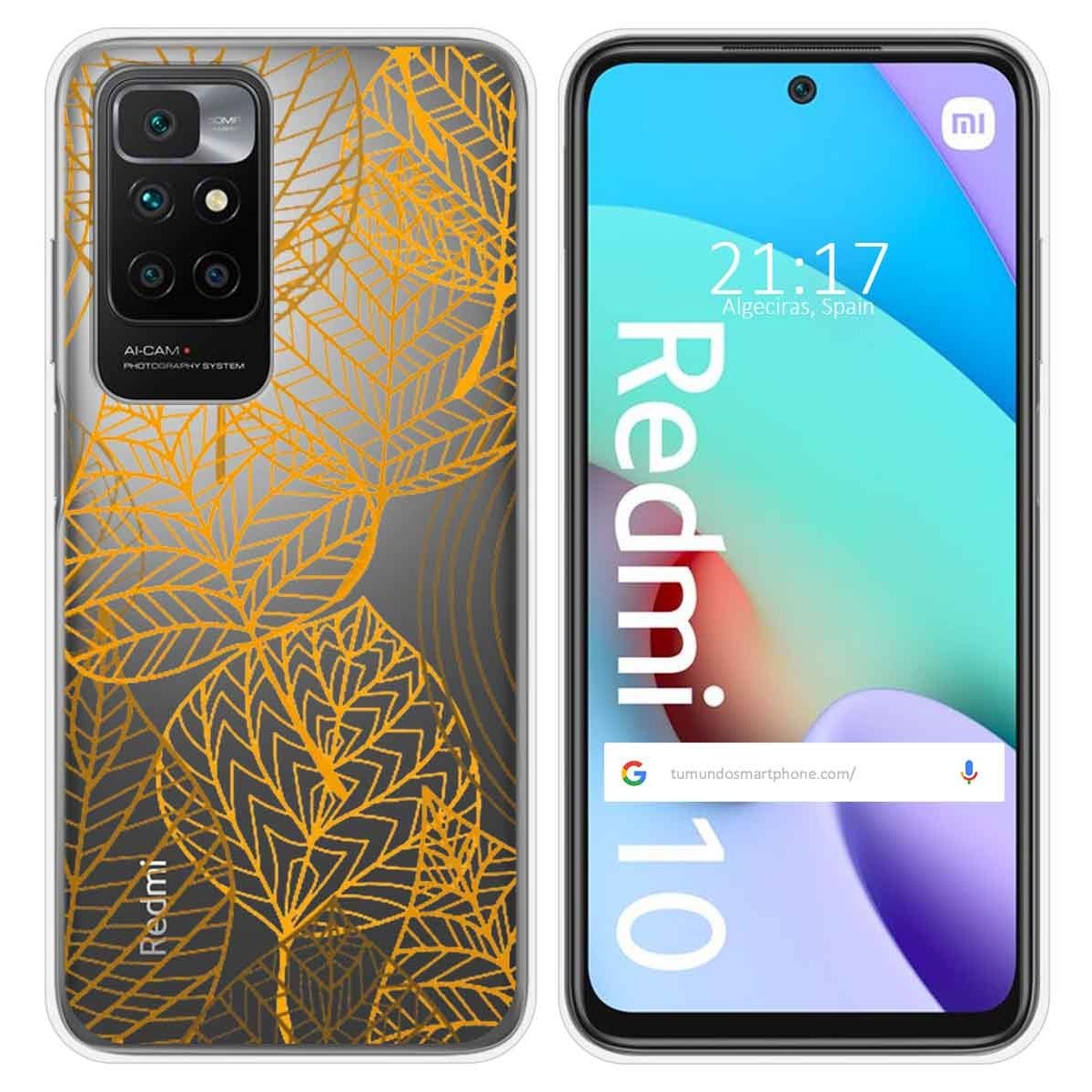 Funda Silicona Transparente para Xiaomi Redmi 10 (2021/2022) diseño Hojas Dibujos