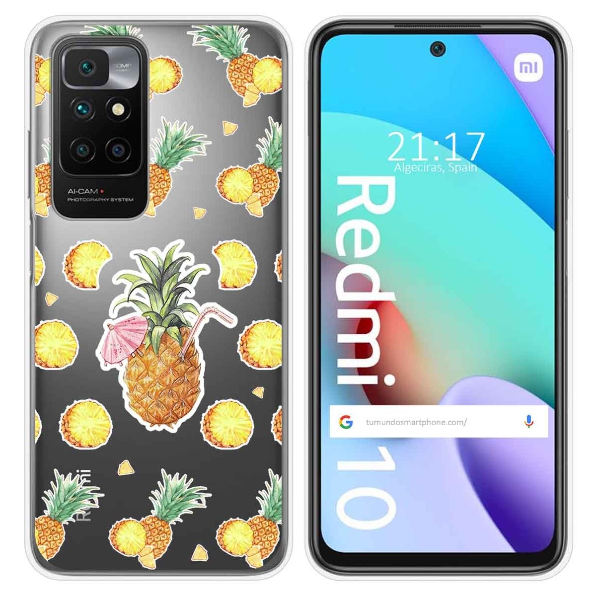 Funda Silicona Transparente para Xiaomi Redmi 10 (2021/2022) diseño Piña Dibujos
