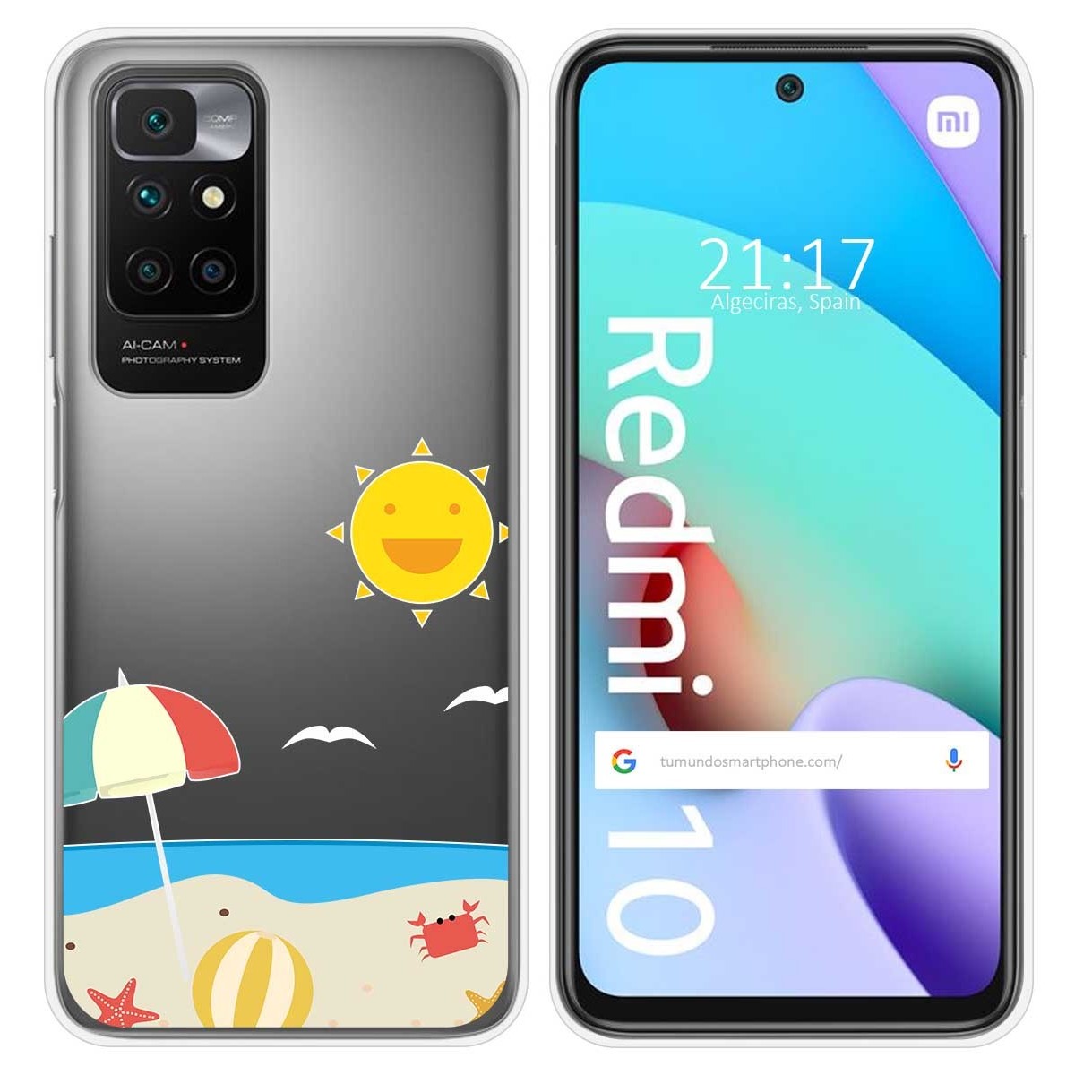 Funda Silicona Transparente para Xiaomi Redmi 10 (2021/2022) diseño Playa Dibujos