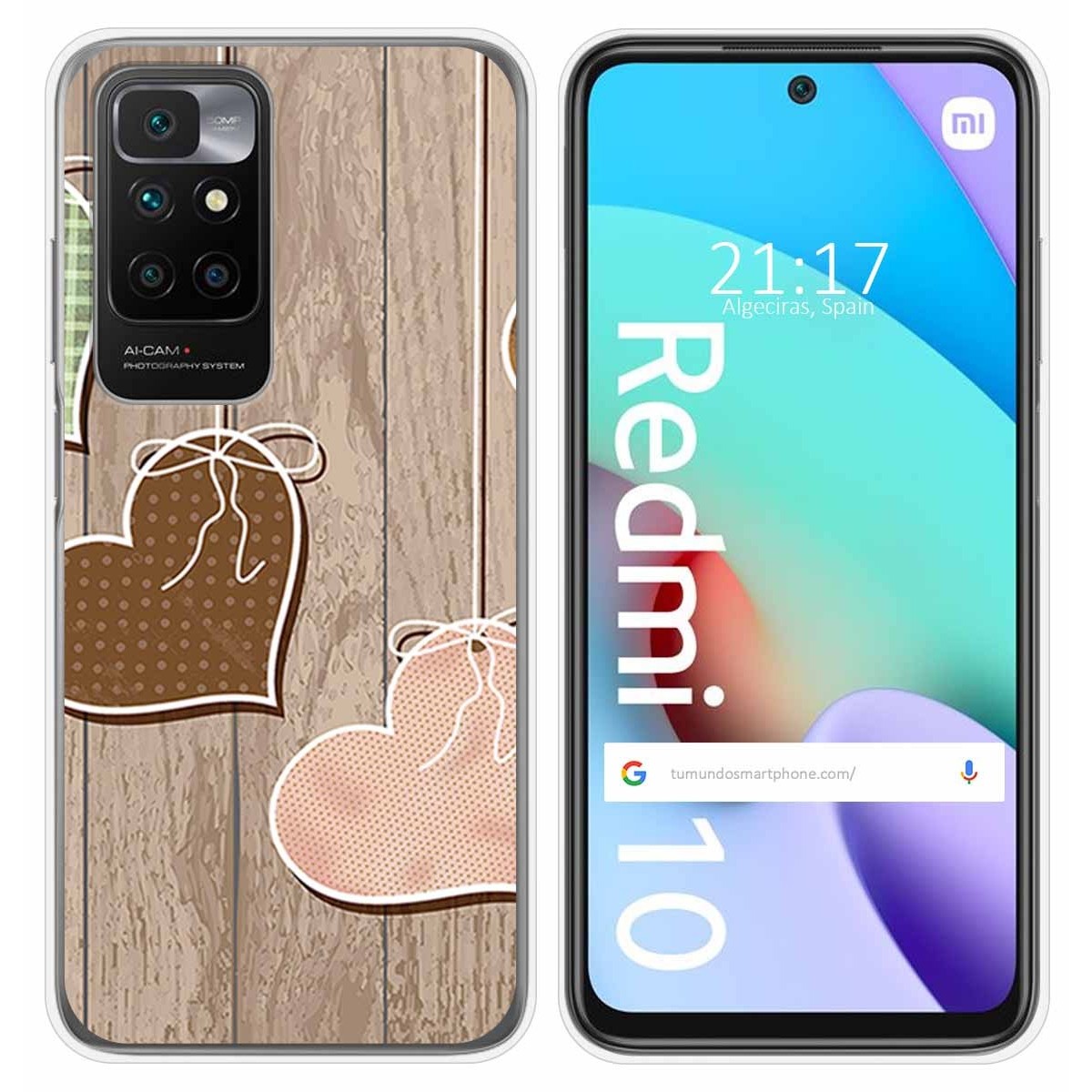 Funda Silicona para Xiaomi Redmi 10 (2021/2022) diseño Corazones Madera Dibujos