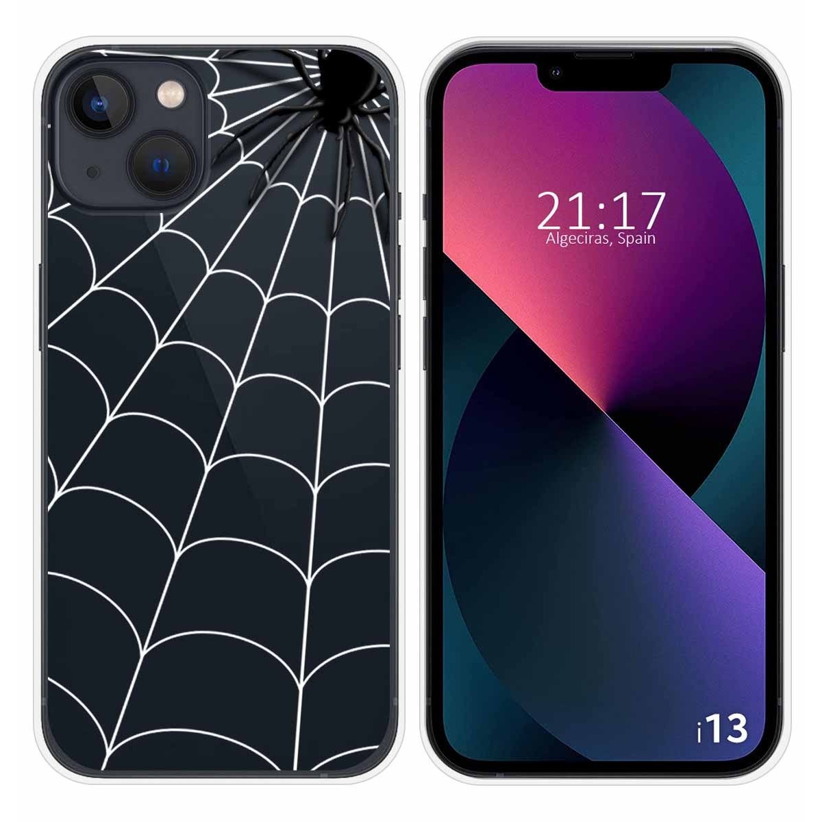 Funda Silicona Transparente compatible con iPhone 13 (6.1) diseño Araña Dibujos