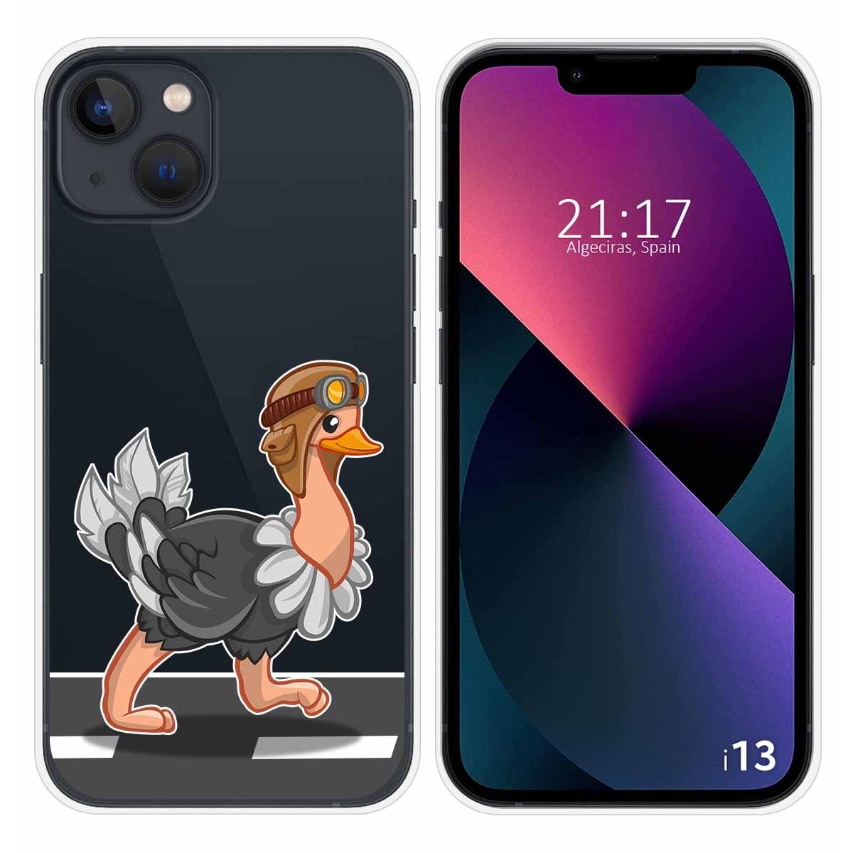 Funda Silicona Transparente compatible con iPhone 13 (6.1) diseño Avestruz Dibujos