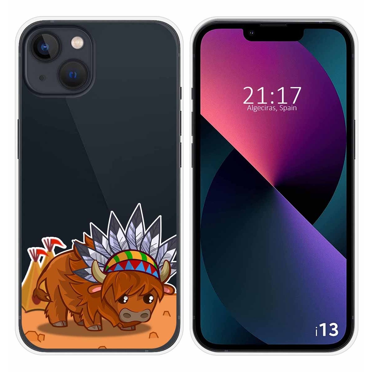 Funda Silicona Transparente compatible con iPhone 13 (6.1) diseño Bufalo Dibujos