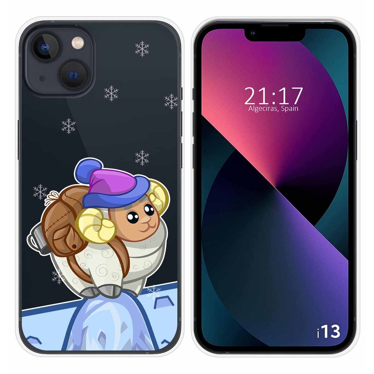 Funda Silicona Transparente compatible con iPhone 13 (6.1) diseño Cabra Dibujos