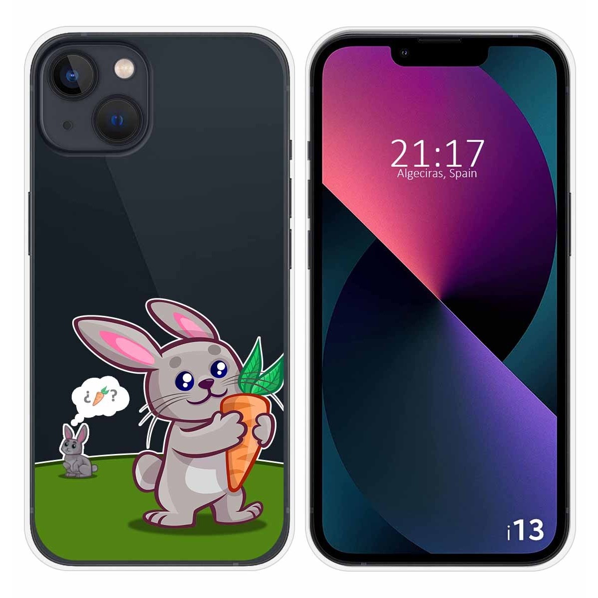 Funda Silicona Transparente compatible con iPhone 13 (6.1) diseño Conejo Dibujos