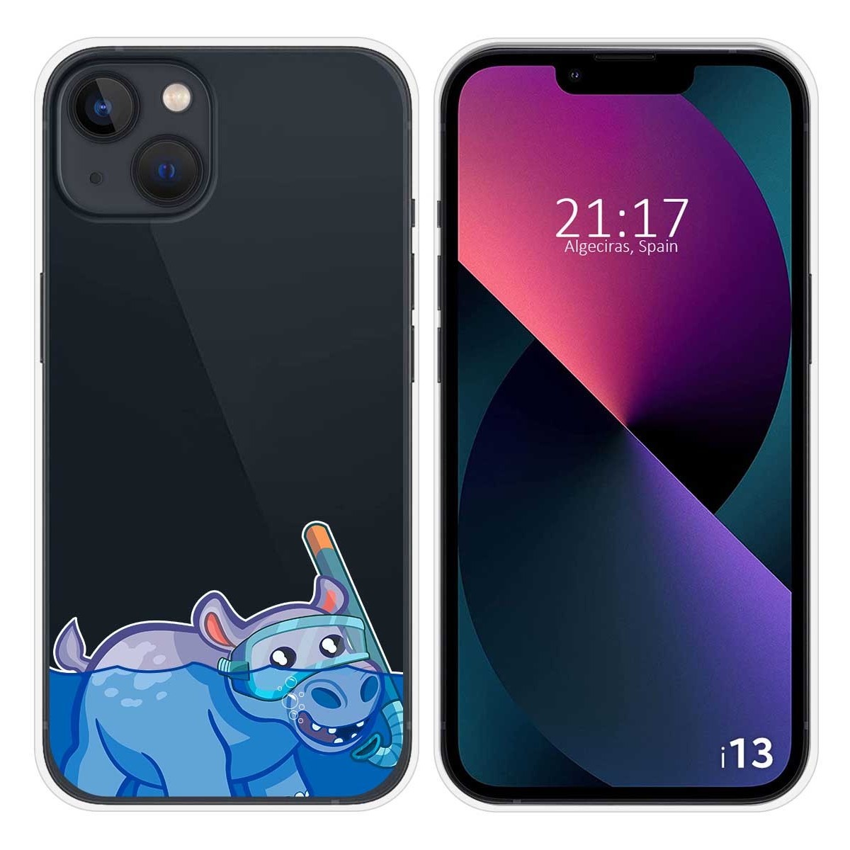 Funda Silicona Transparente compatible con iPhone 13 (6.1) diseño Hipo Dibujos