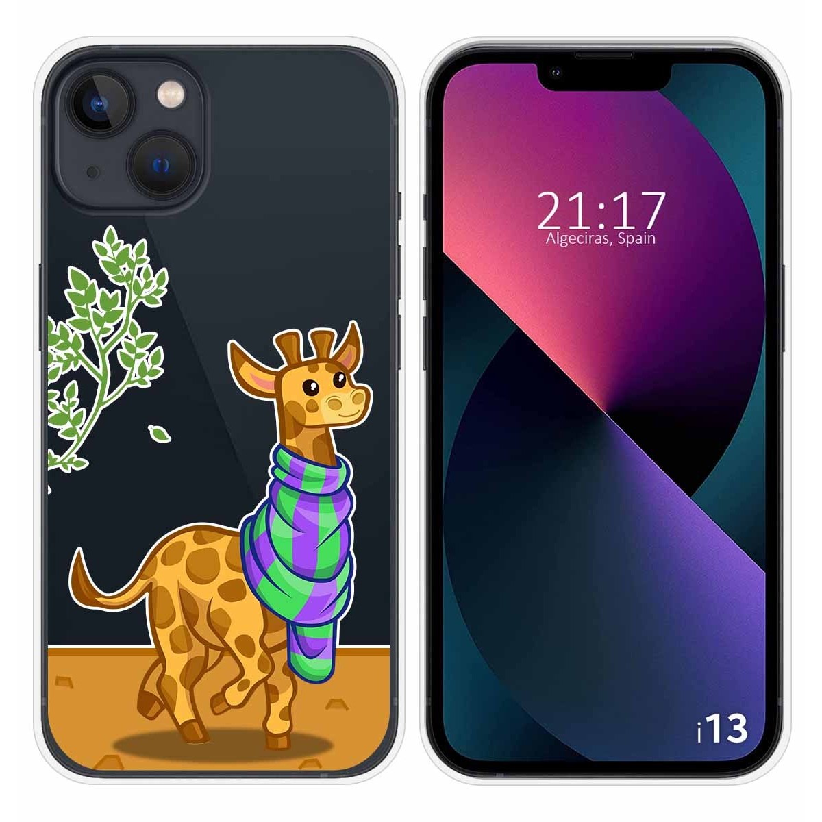 Funda Silicona Transparente compatible con iPhone 13 (6.1) diseño Jirafa Dibujos