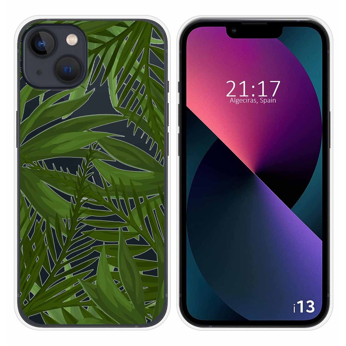 Funda Silicona Transparente compatible con iPhone 13 (6.1) diseño Jungla Dibujos