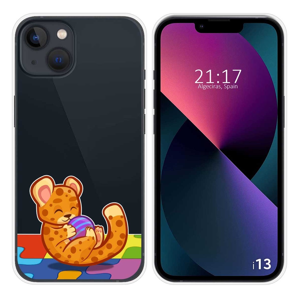 Funda Silicona Transparente compatible con iPhone 13 (6.1) diseño Leopardo Dibujos