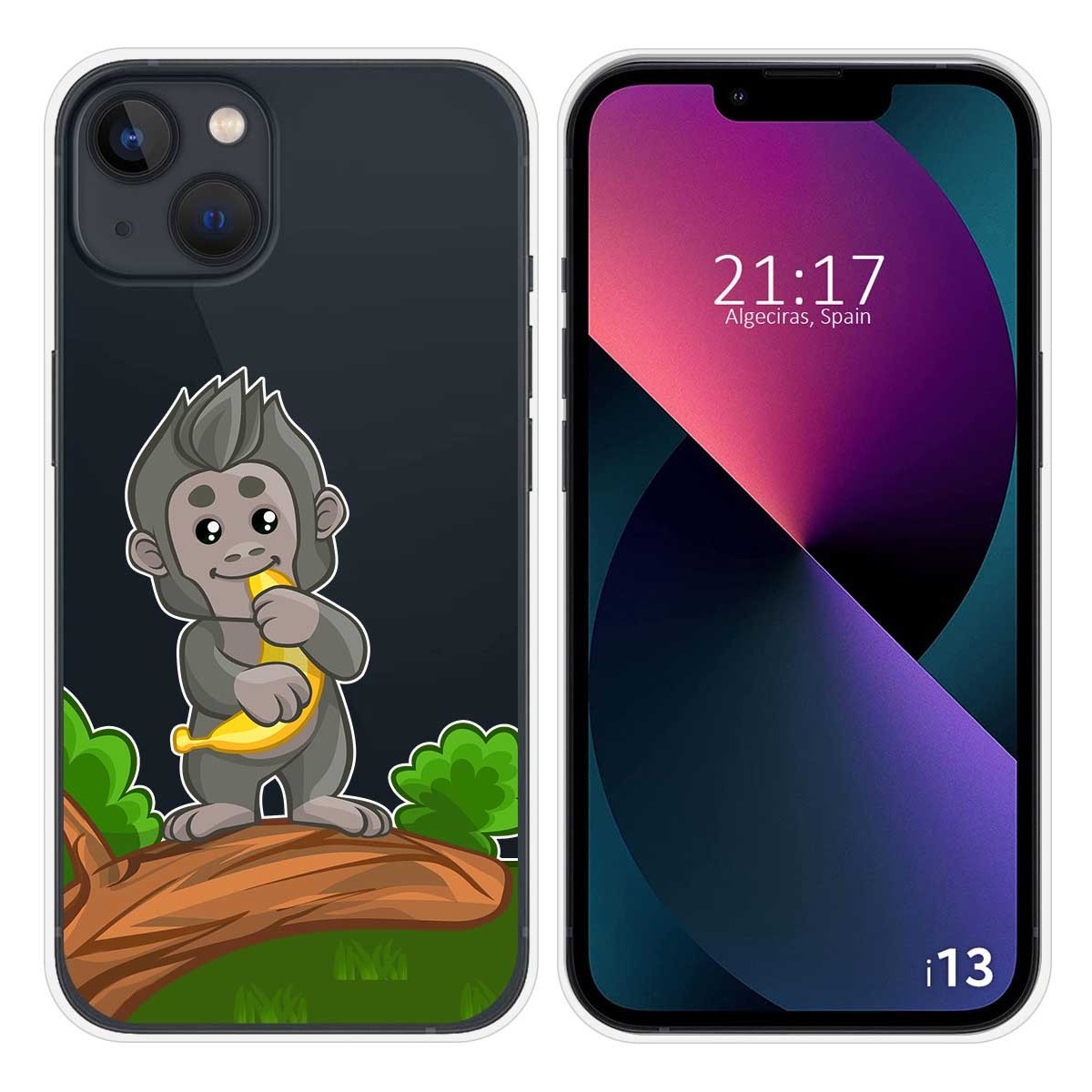 Funda Silicona Transparente compatible con iPhone 13 (6.1) diseño Mono Dibujos