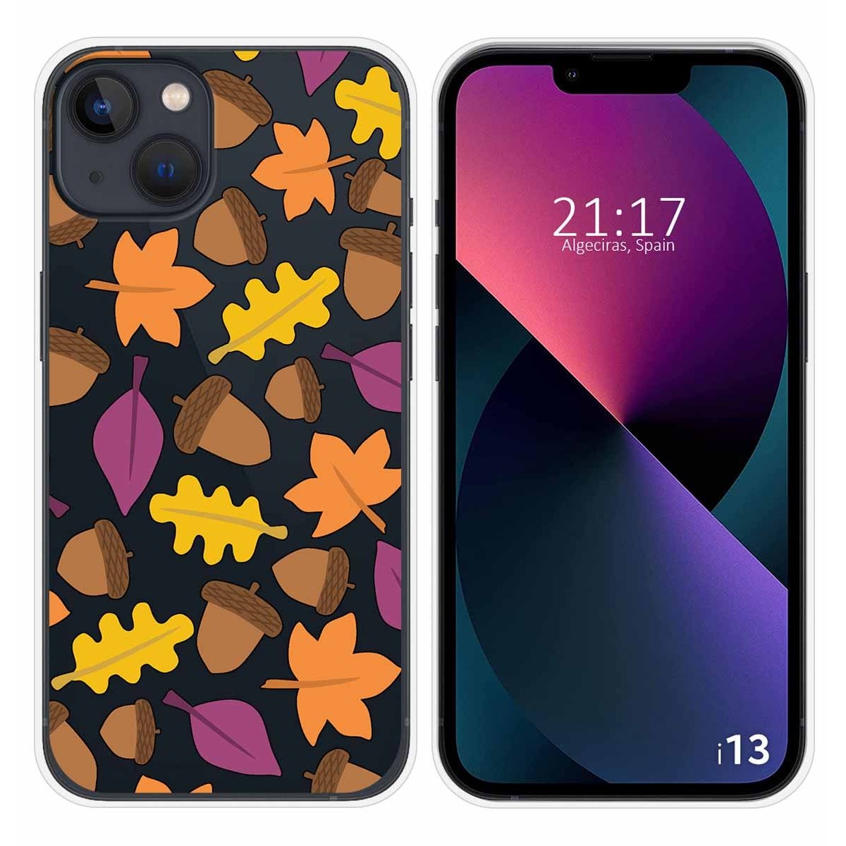 Funda Silicona Transparente compatible con iPhone 13 (6.1) diseño Otoño Dibujos