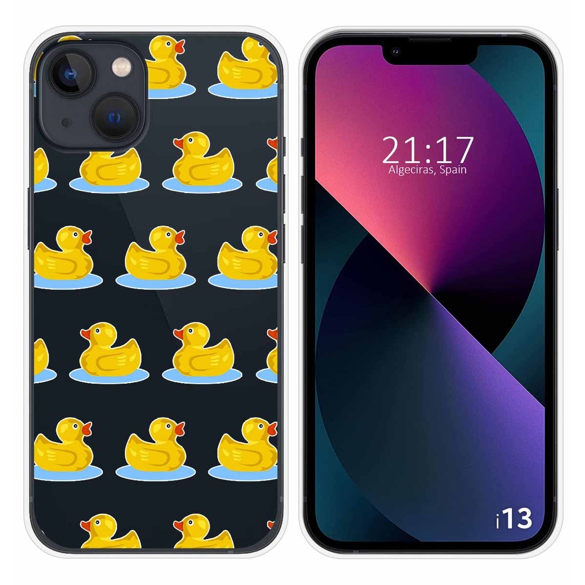 Funda Silicona Transparente compatible con iPhone 13 (6.1) diseño Pato Dibujos