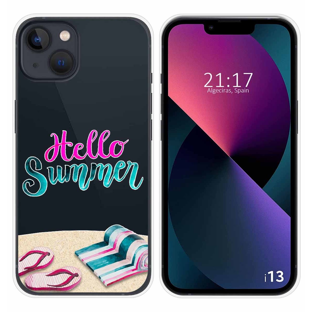 Funda Silicona Transparente compatible con iPhone 13 (6.1) diseño Summer Dibujos