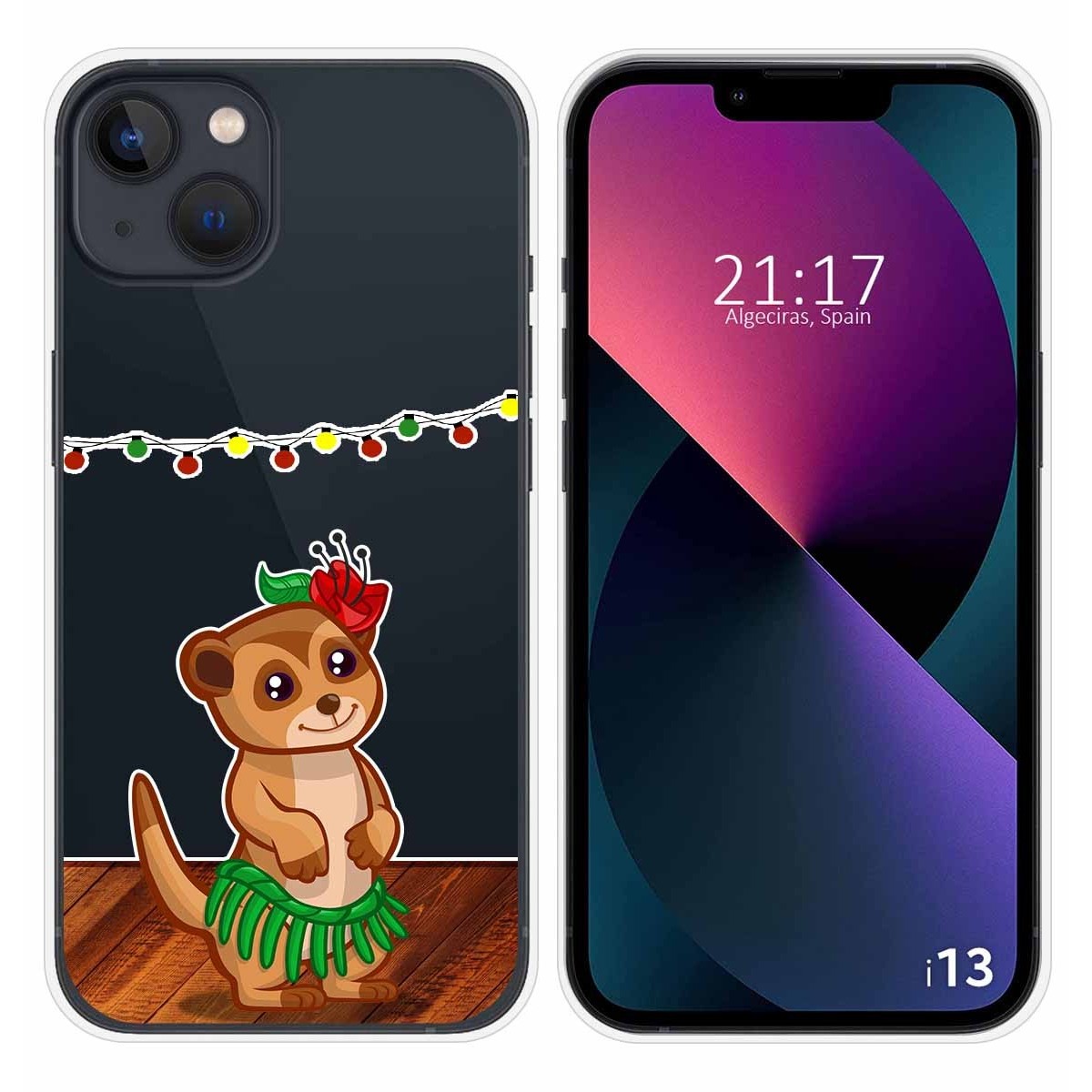 Funda Silicona Transparente compatible con iPhone 13 (6.1) diseño Suricata Dibujos