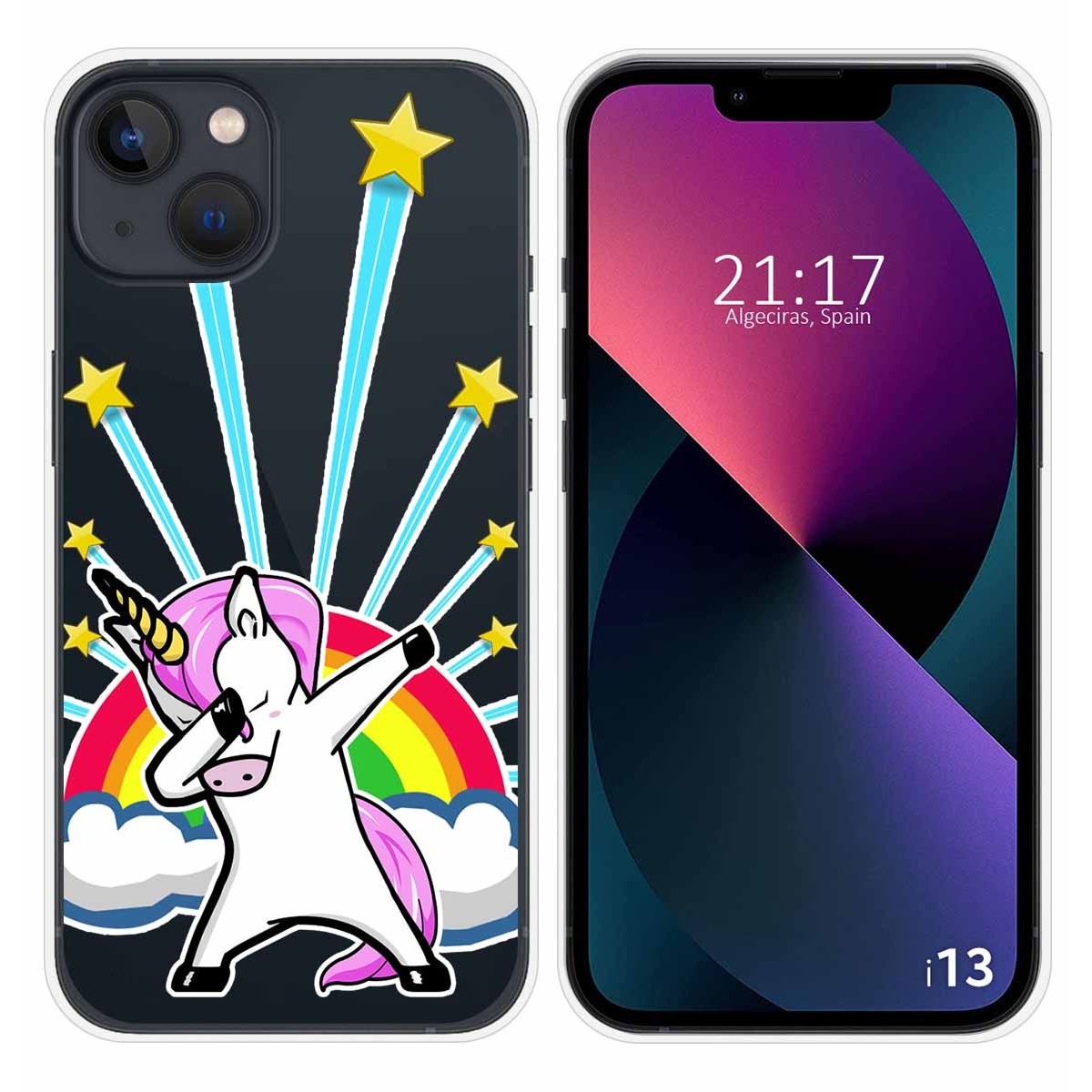Funda Silicona Transparente compatible con iPhone 13 (6.1) diseño Unicornio Dibujos