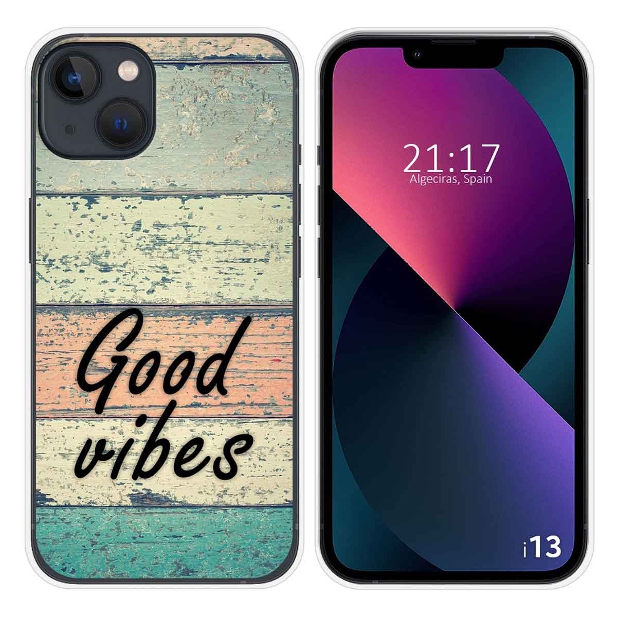 Funda Silicona compatible con iPhone 13 (6.1) diseño Madera 01 Dibujos