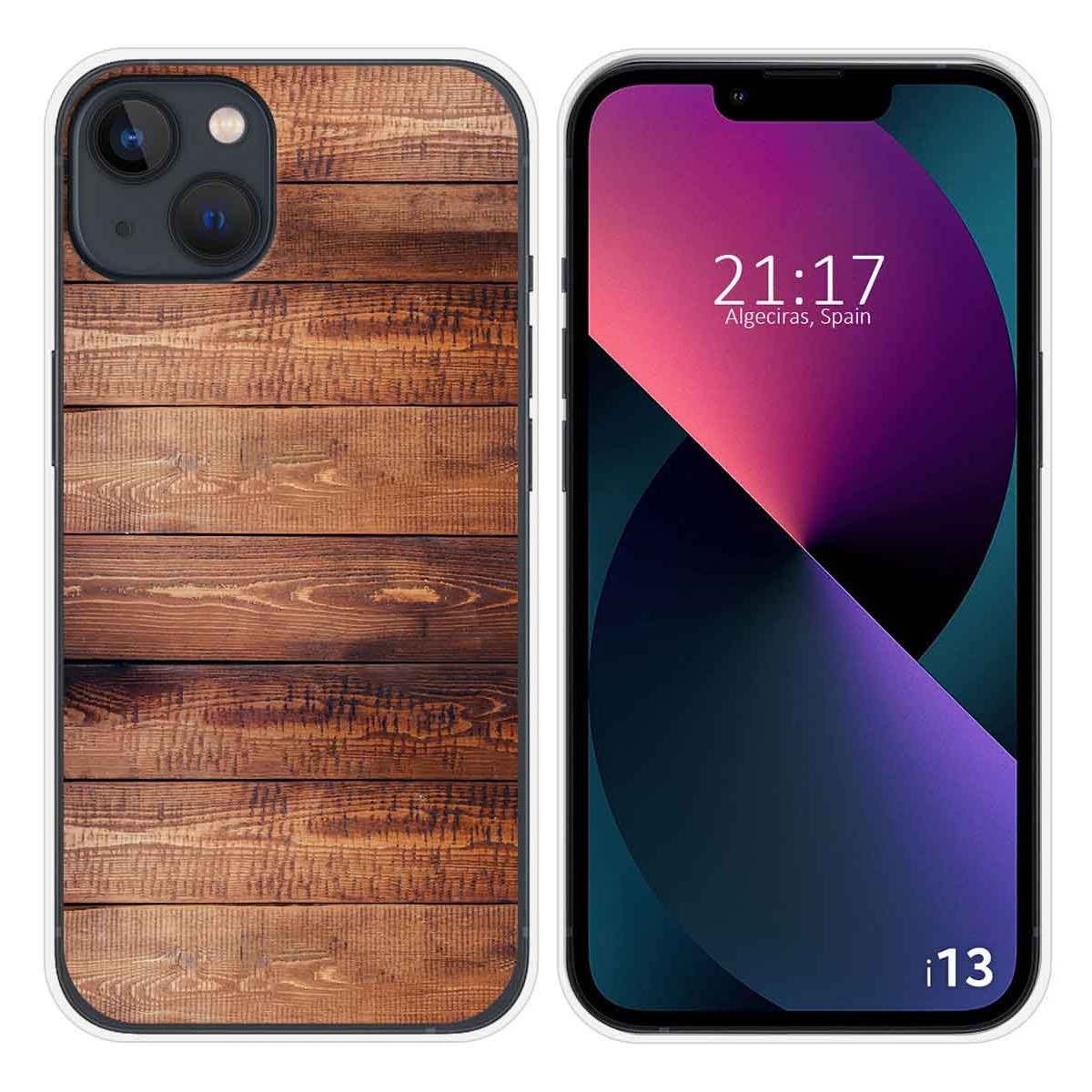 Funda Silicona compatible con iPhone 13 (6.1) diseño Madera 02 Dibujos