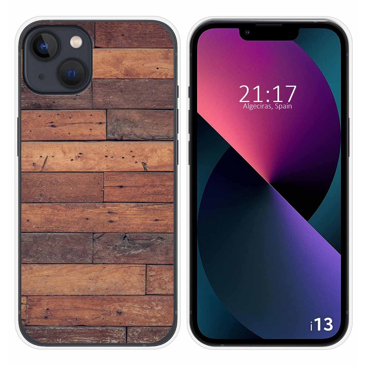 Funda Silicona compatible con iPhone 13 (6.1) diseño Madera 03 Dibujos