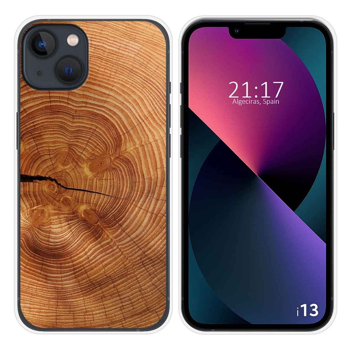 Funda Silicona compatible con iPhone 13 (6.1) diseño Madera 04 Dibujos