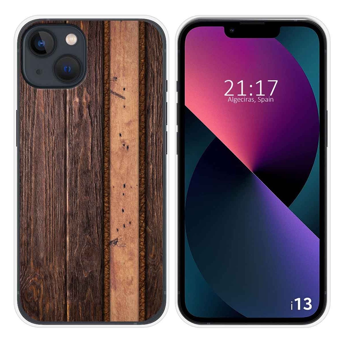 Funda Silicona compatible con iPhone 13 (6.1) diseño Madera 05 Dibujos