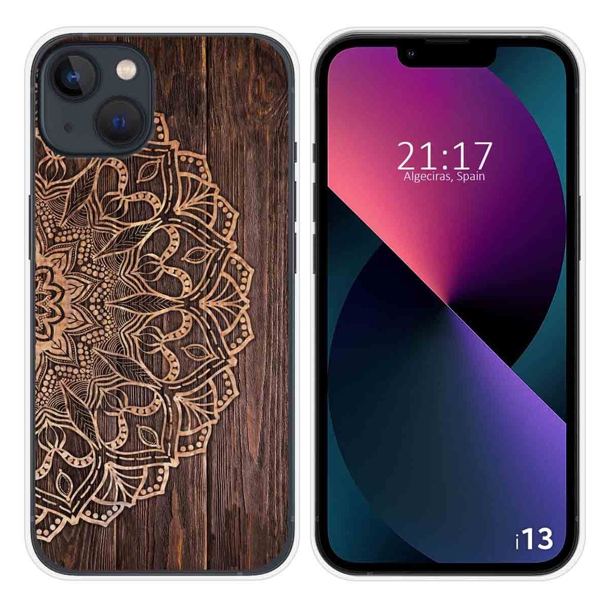 Funda Silicona compatible con iPhone 13 (6.1) diseño Madera 06 Dibujos