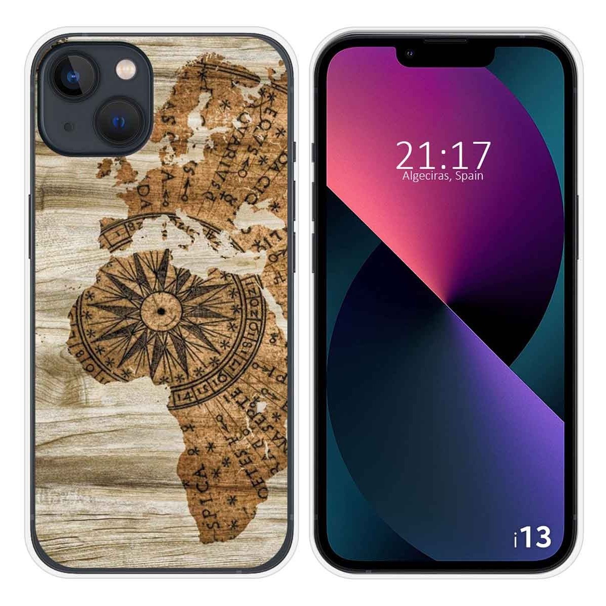 Funda Silicona compatible con iPhone 13 (6.1) diseño Madera 07 Dibujos