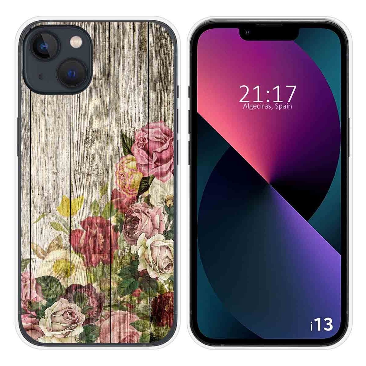 Funda Silicona compatible con iPhone 13 (6.1) diseño Madera 08 Dibujos