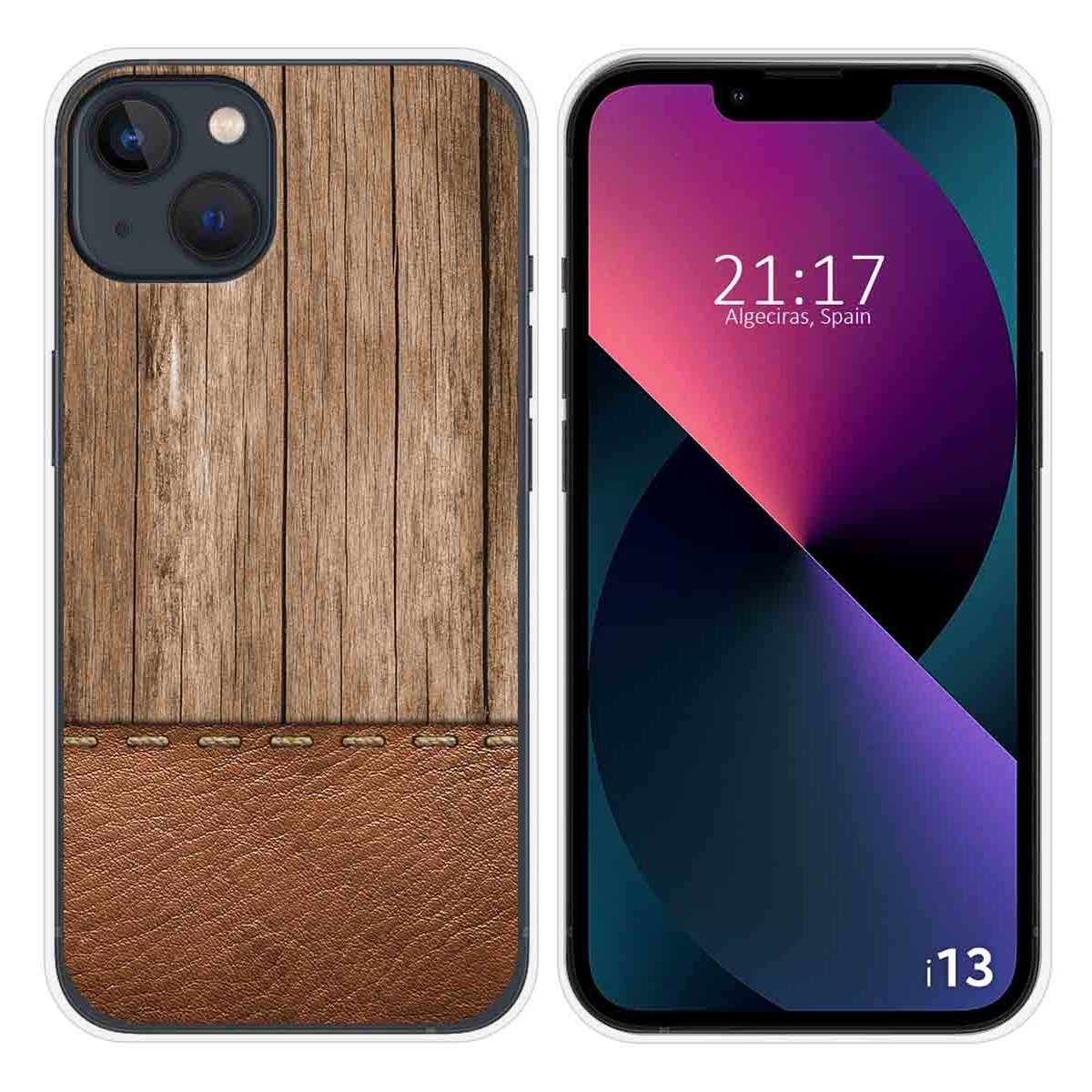 Funda Silicona compatible con iPhone 13 (6.1) diseño Madera 09 Dibujos