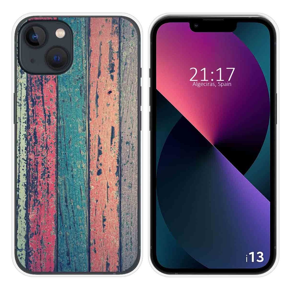 Funda Silicona compatible con iPhone 13 (6.1) diseño Madera 10 Dibujos