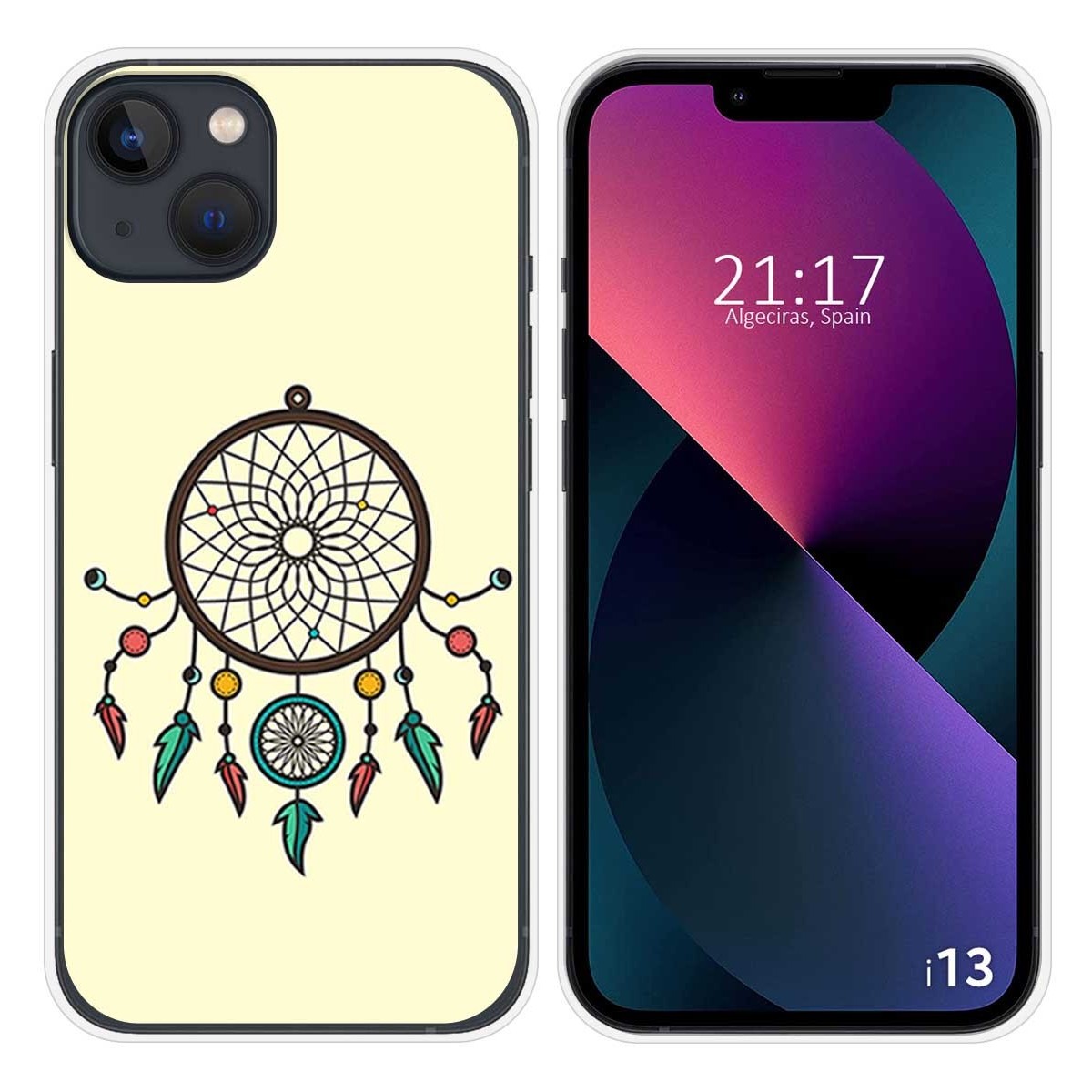 Funda Silicona compatible con iPhone 13 (6.1) diseño Atrapasueños Dibujos