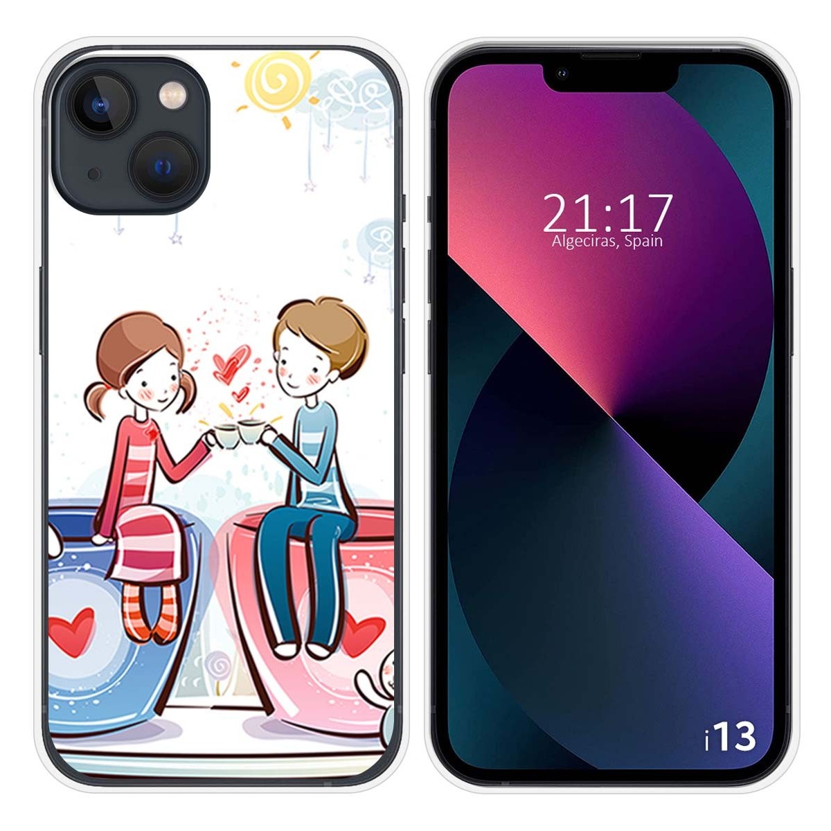 Funda Silicona compatible con iPhone 13 (6.1) diseño Café Dibujos