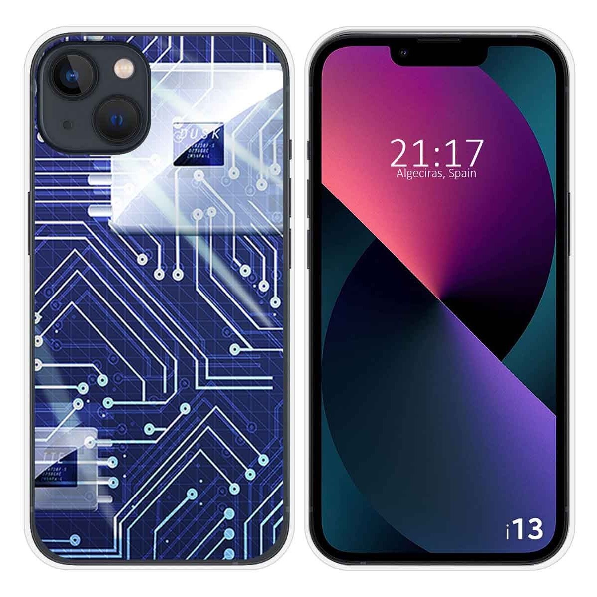 Funda Silicona compatible con iPhone 13 (6.1) diseño Circuito Dibujos