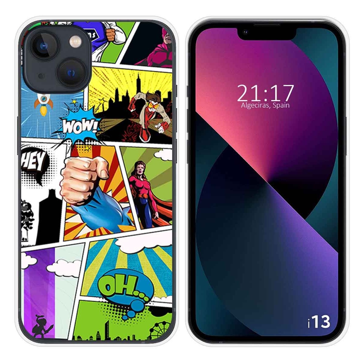 Funda Silicona compatible con iPhone 13 (6.1) diseño Comic Dibujos