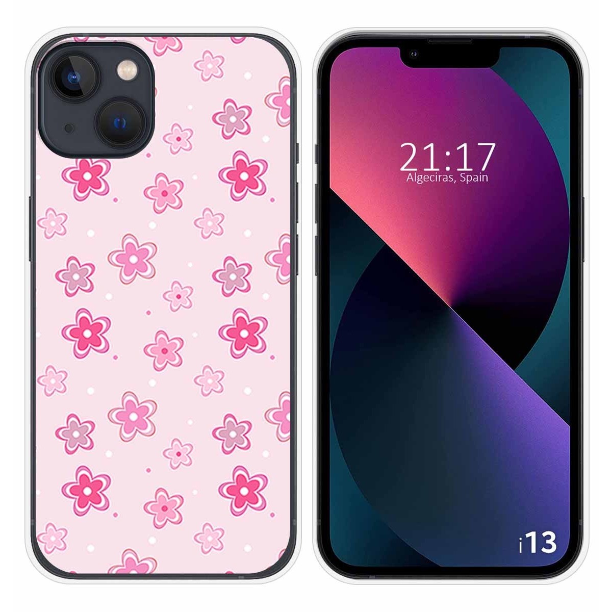 Funda Silicona compatible con iPhone 13 (6.1) diseño Flores Dibujos