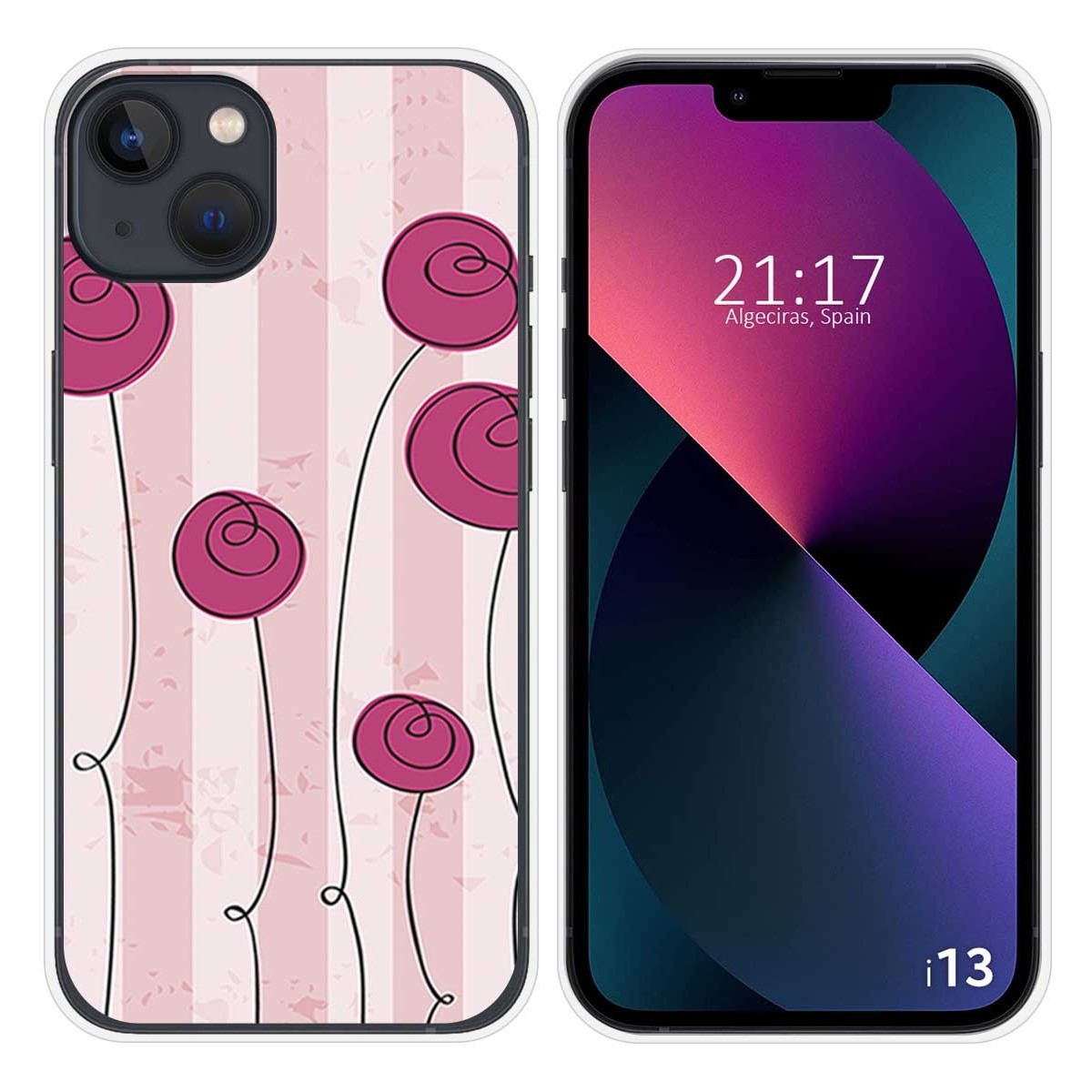 Funda Silicona compatible con iPhone 13 (6.1) diseño Flores Vintage Dibujos