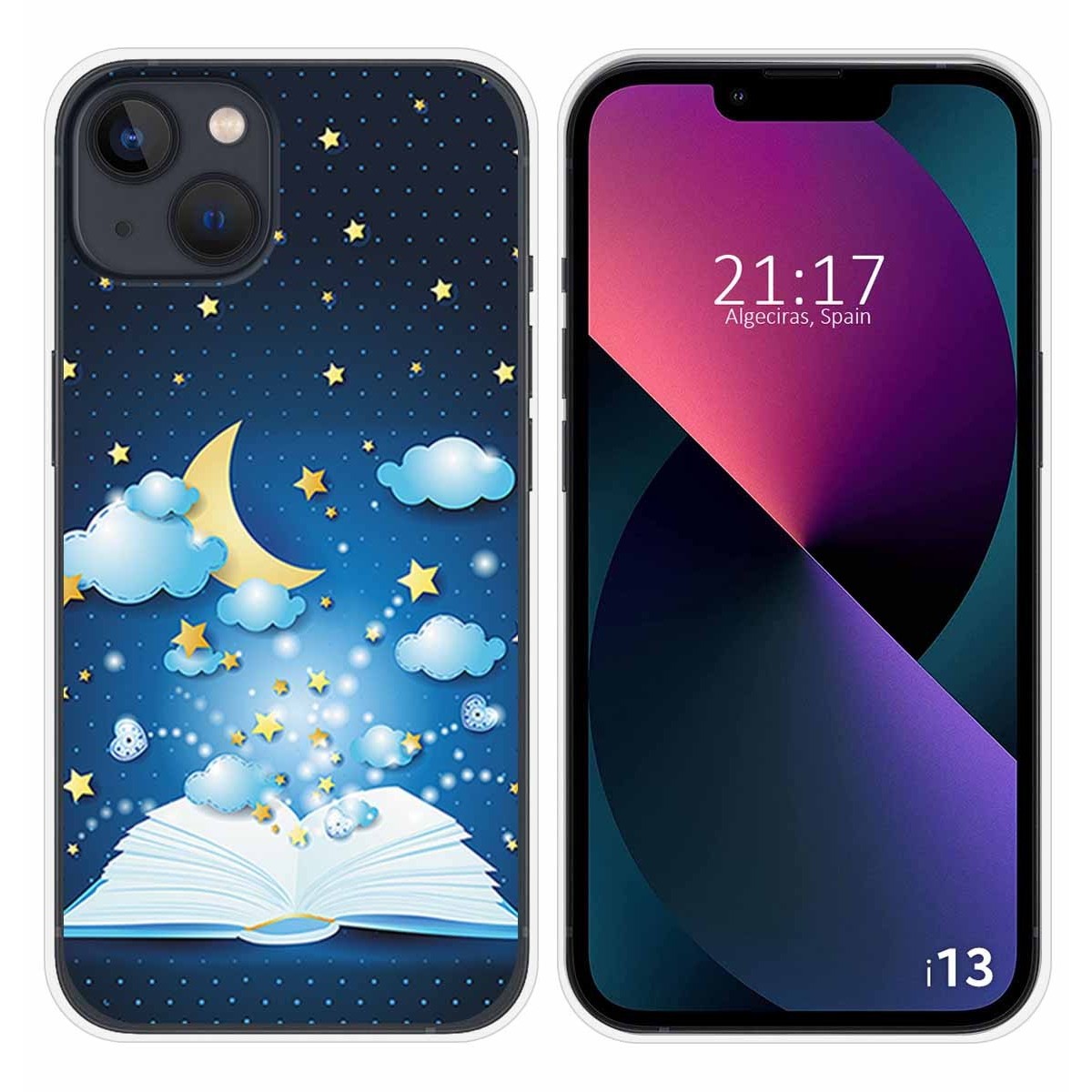 Funda Silicona compatible con iPhone 13 (6.1) diseño Libro Cuentos Dibujos