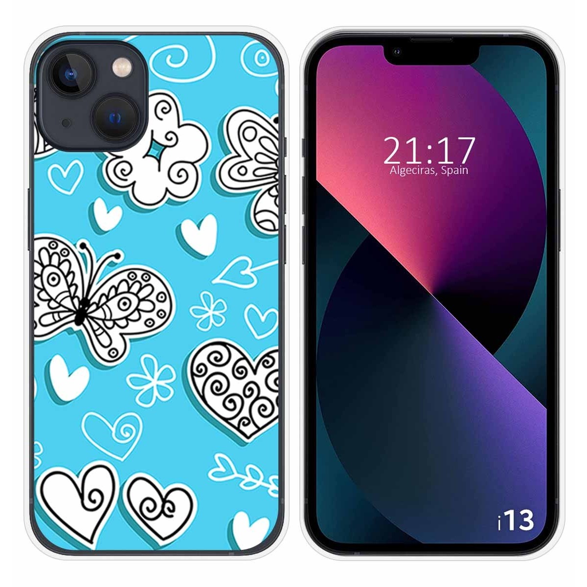 Funda Silicona compatible con iPhone 13 (6.1) diseño Mariposas Dibujos