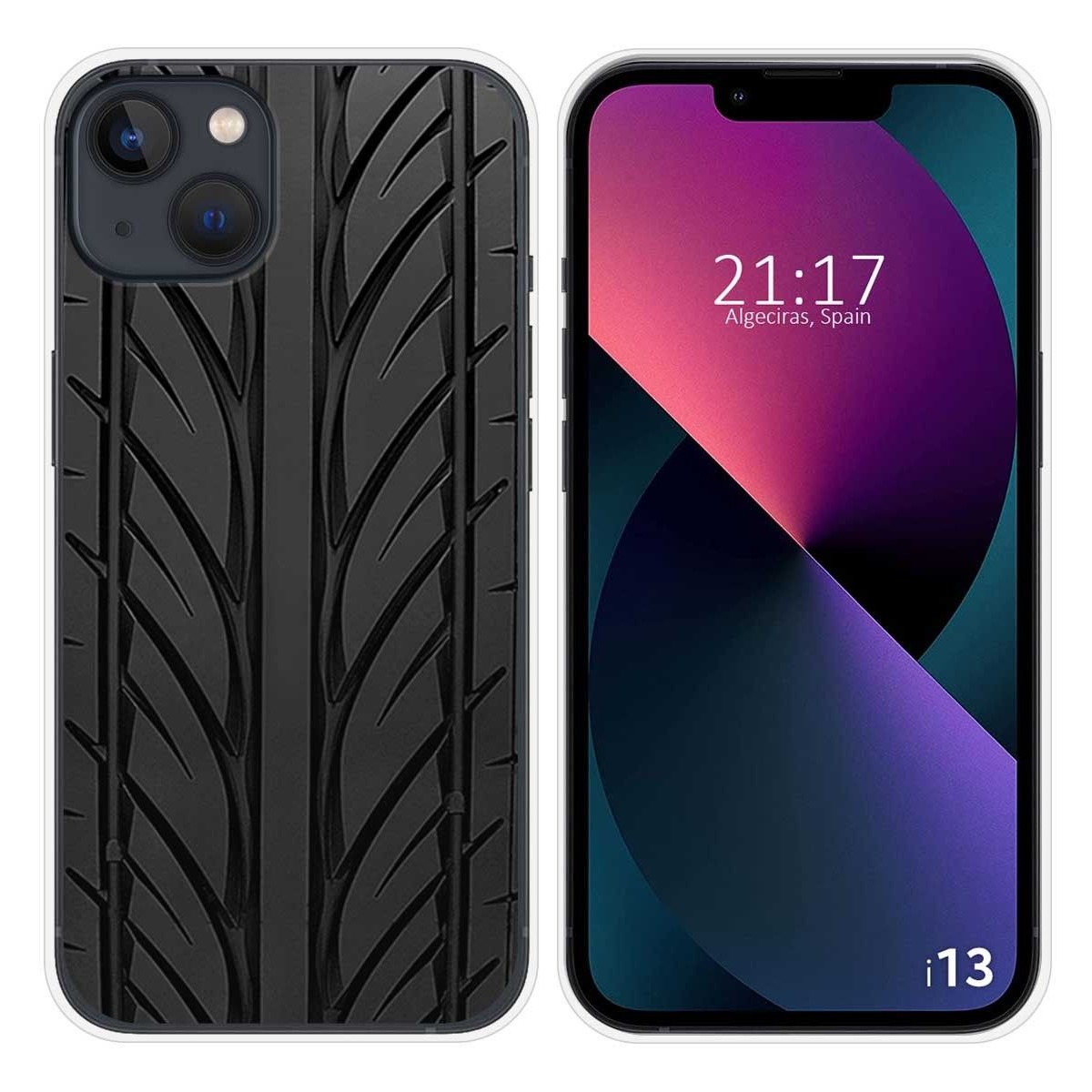 Funda Silicona compatible con iPhone 13 (6.1) diseño Neumatico Dibujos