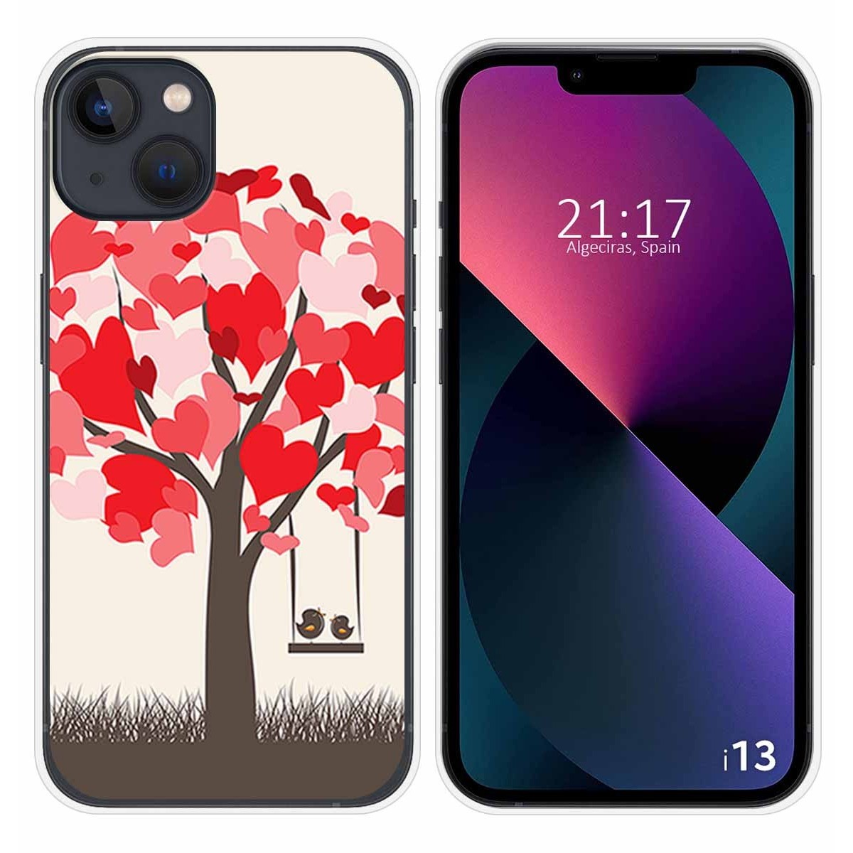 Funda Silicona compatible con iPhone 13 (6.1) diseño Pajaritos Dibujos