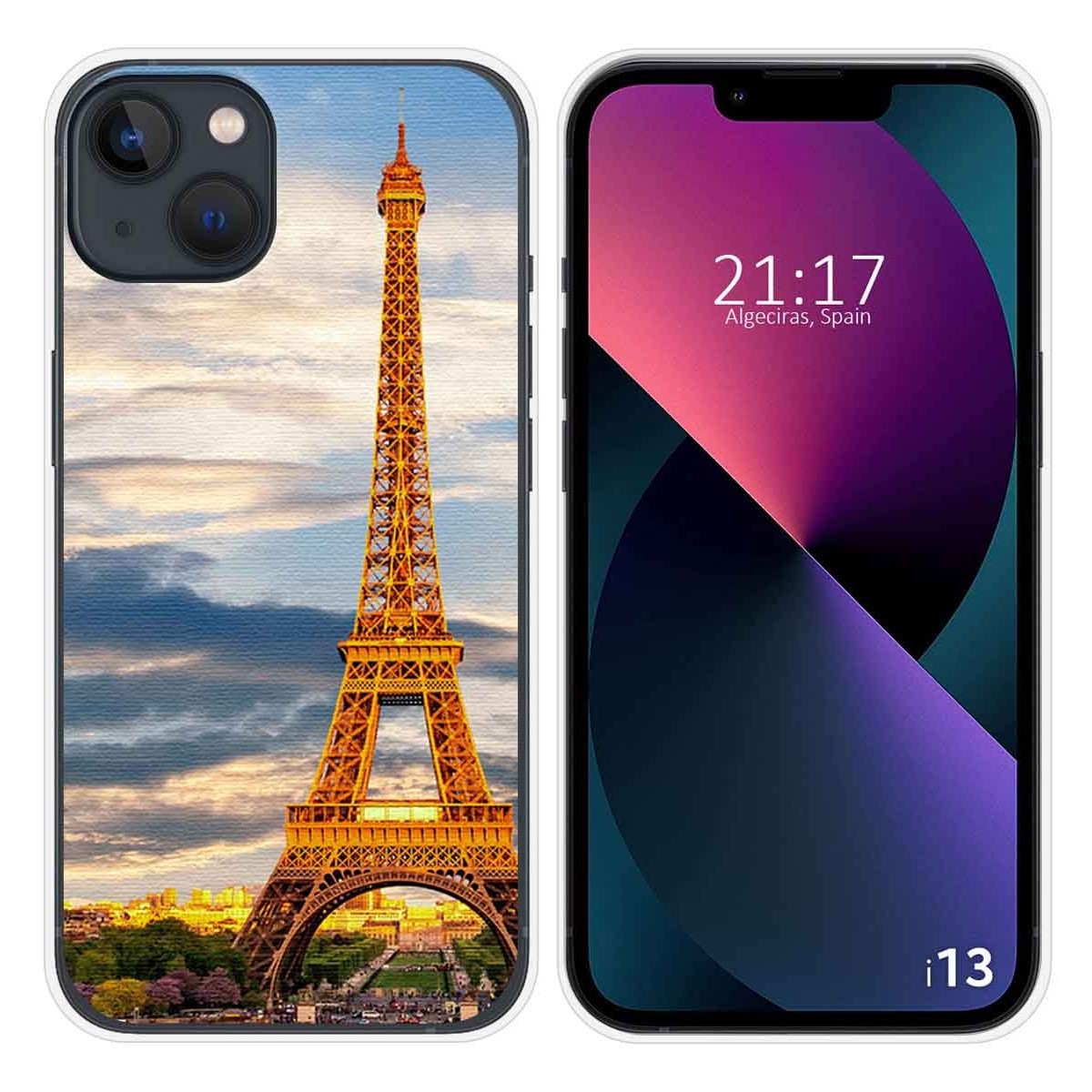 Funda Silicona compatible con iPhone 13 (6.1) diseño Paris Dibujos