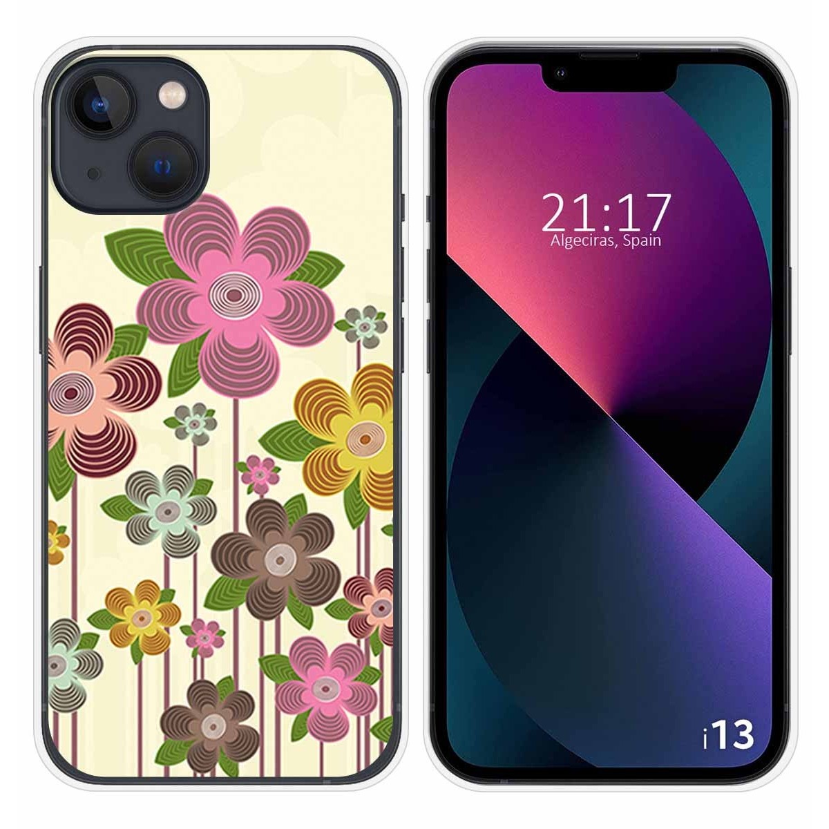 Funda Silicona compatible con iPhone 13 (6.1) diseño Primavera En Flor Dibujos