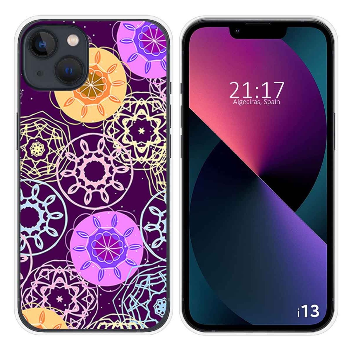 Funda Silicona compatible con iPhone 13 (6.1) diseño Radial Dibujos