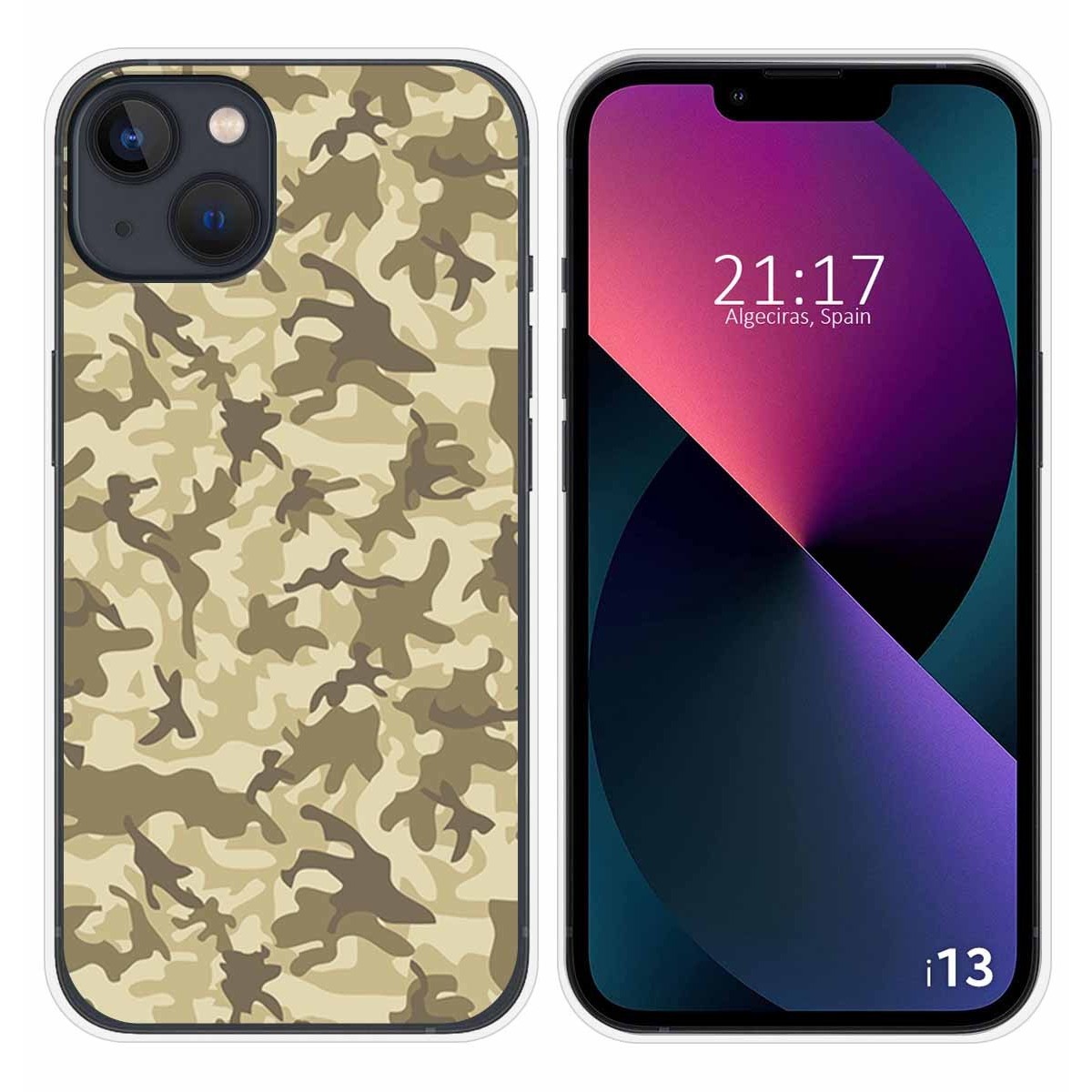 Funda Silicona compatible con iPhone 13 (6.1) diseño Sand Camuflaje Dibujos