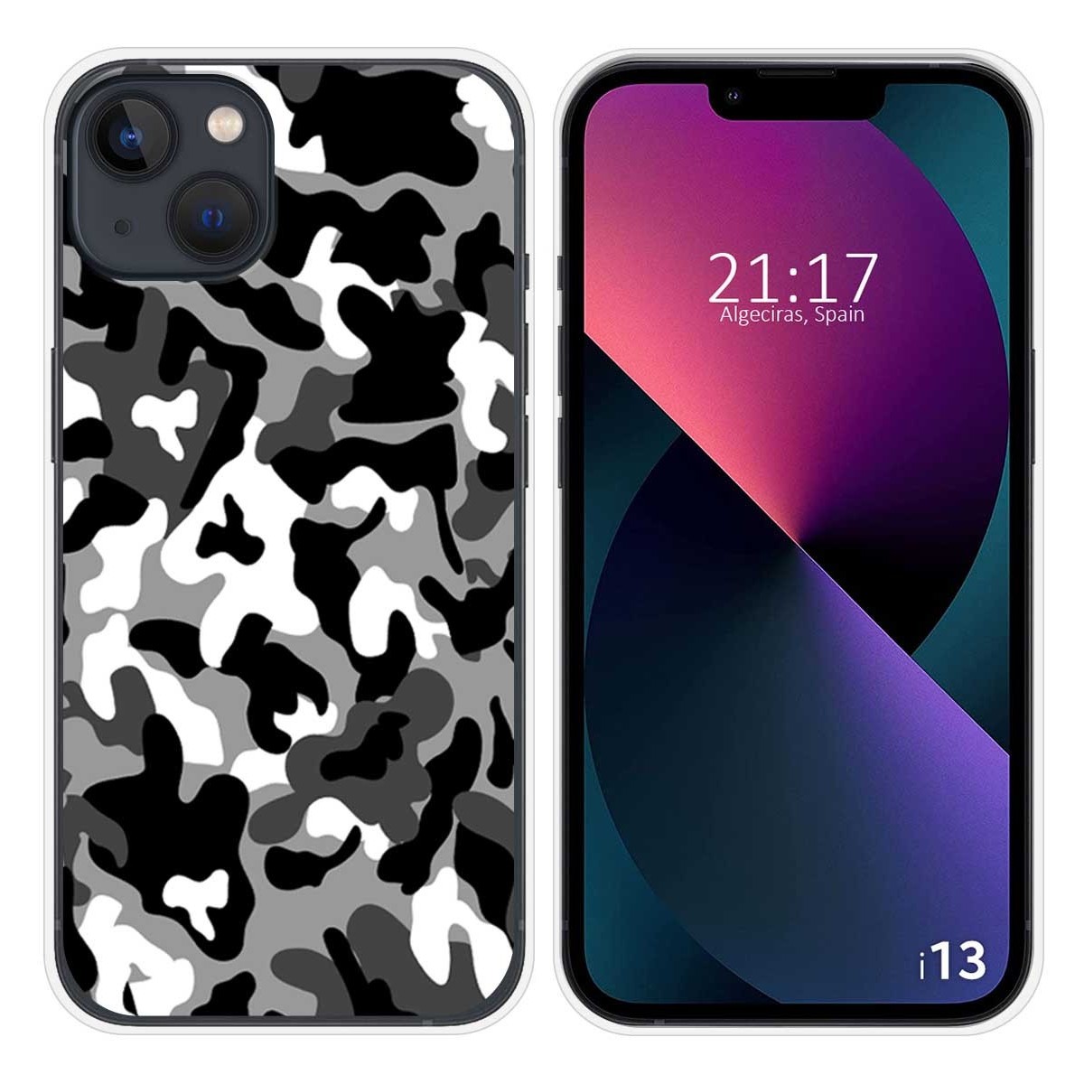 Funda Silicona compatible con iPhone 13 (6.1) diseño Snow Camuflaje Dibujos